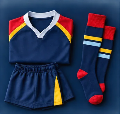 Illustration of a rugby jersey, shorts and long socks